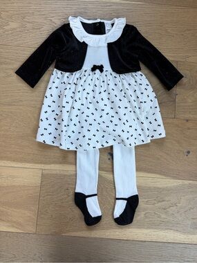 Little Me Black and White Bow Dress with Tights